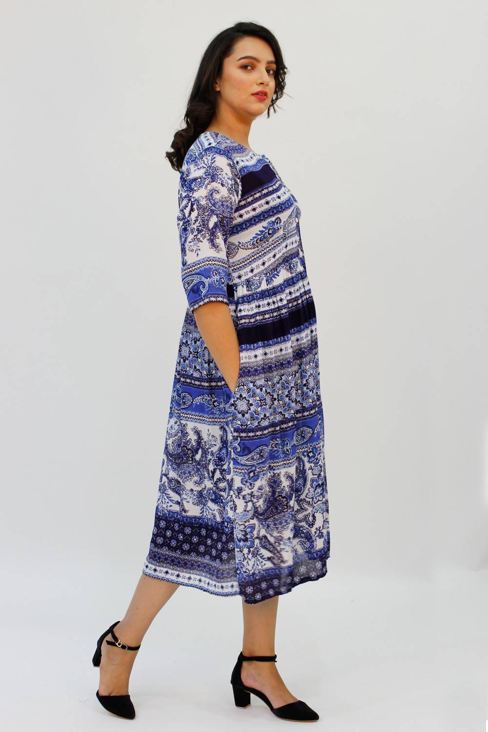 Blue Printed Shirt Dress