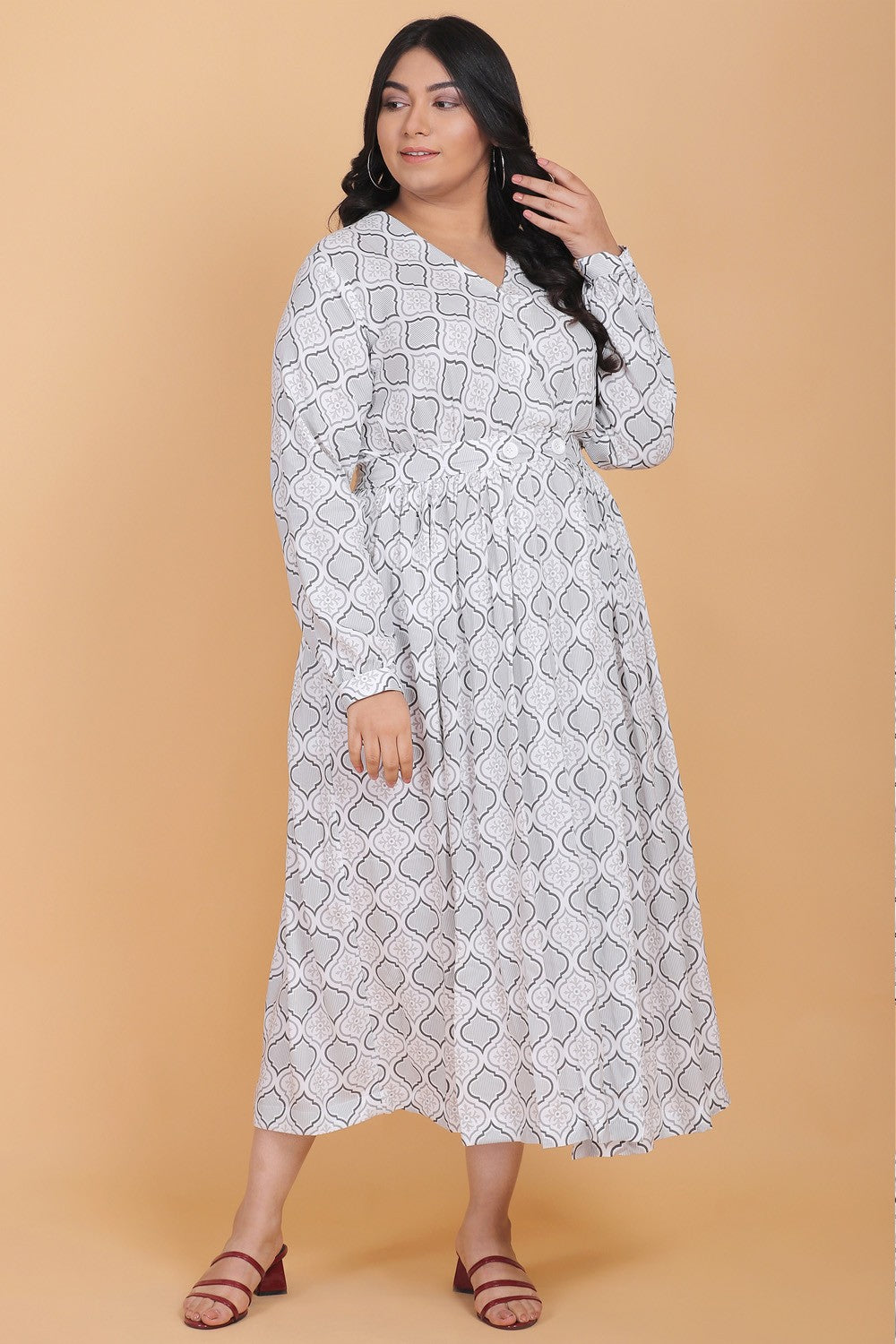 White Printed Wrap Style Maxi Dress