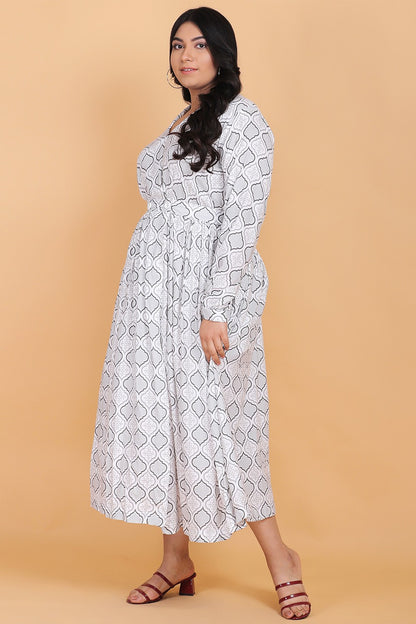 White Printed Wrap Style Maxi Dress