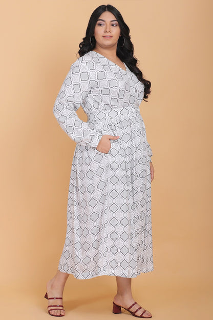 White Printed Wrap Style Maxi Dress