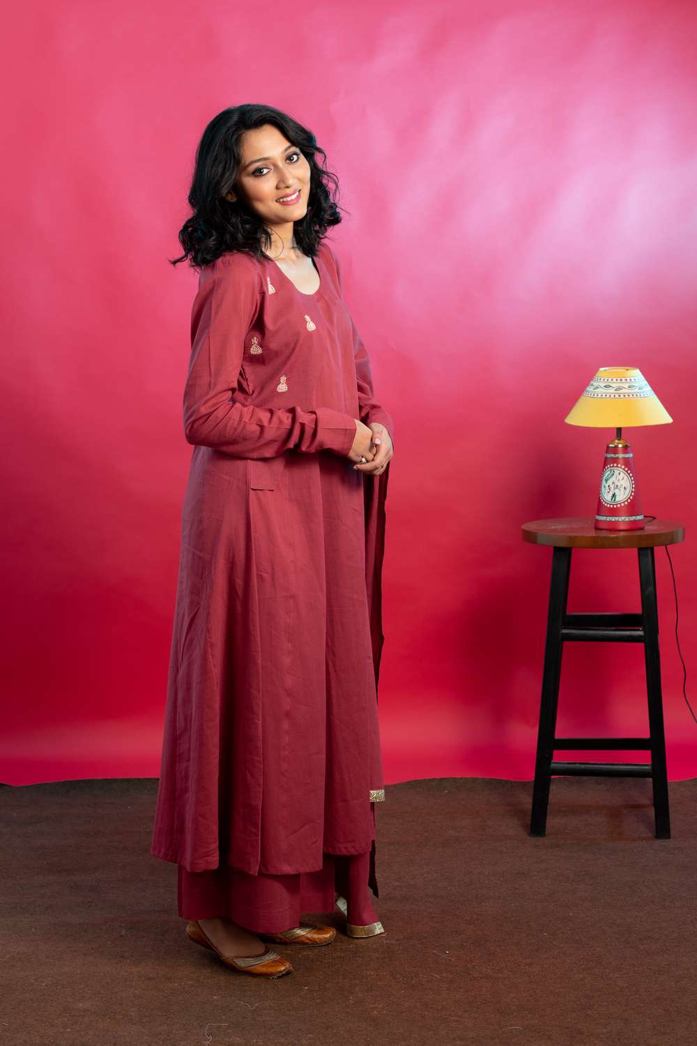 Maroon Flared Hand Embroidered Suit Set