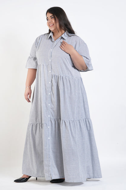 Grayish Stripes Maxi Dress