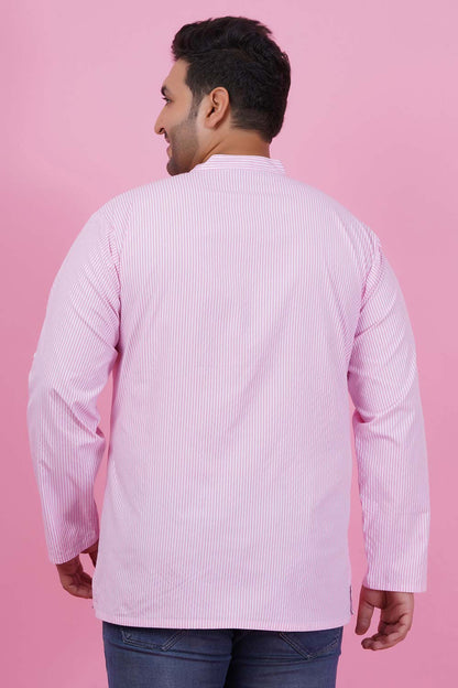 Men Pink Stripes Short Kurta