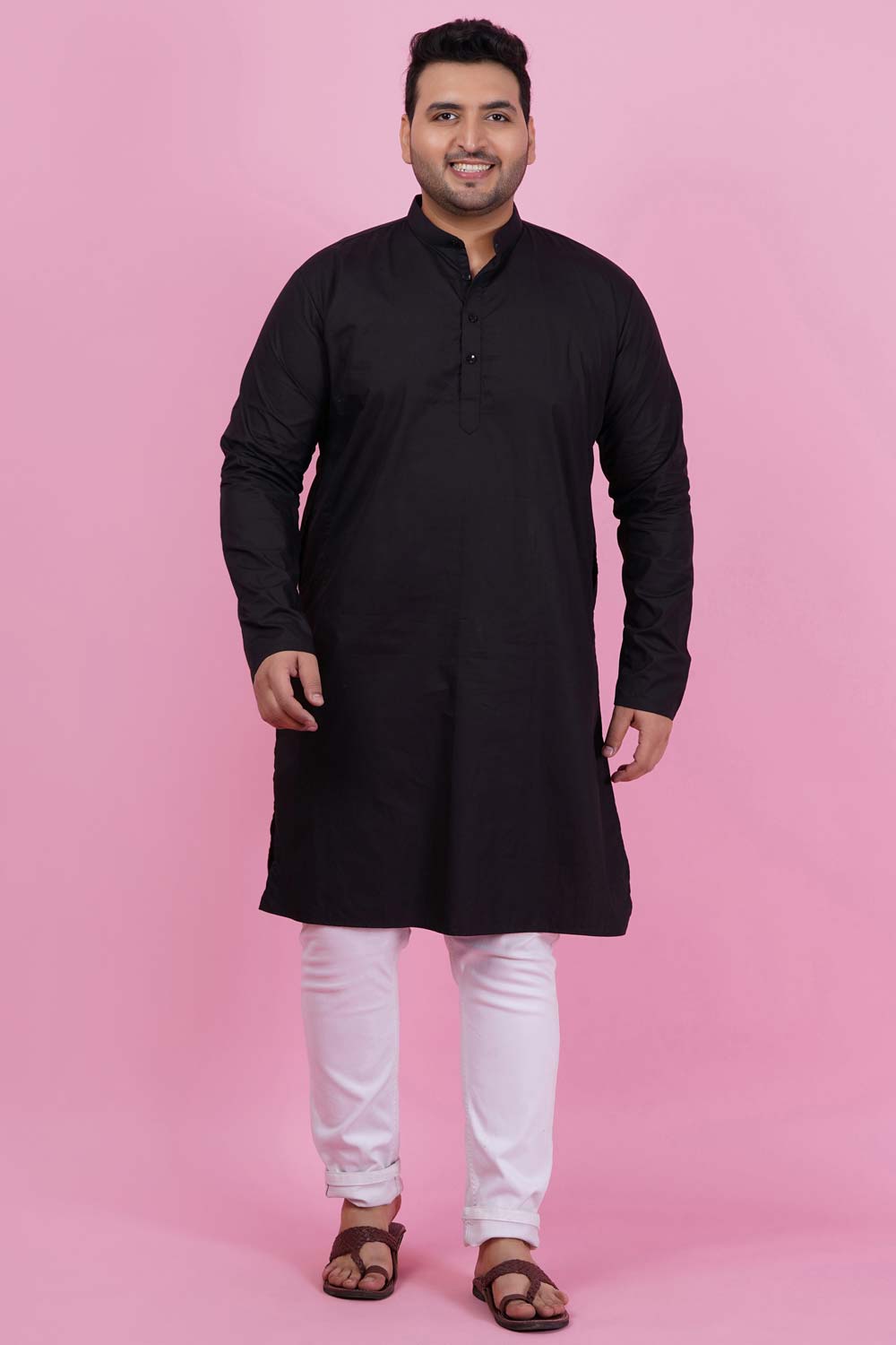 Men Stunning Black Solid Kurta