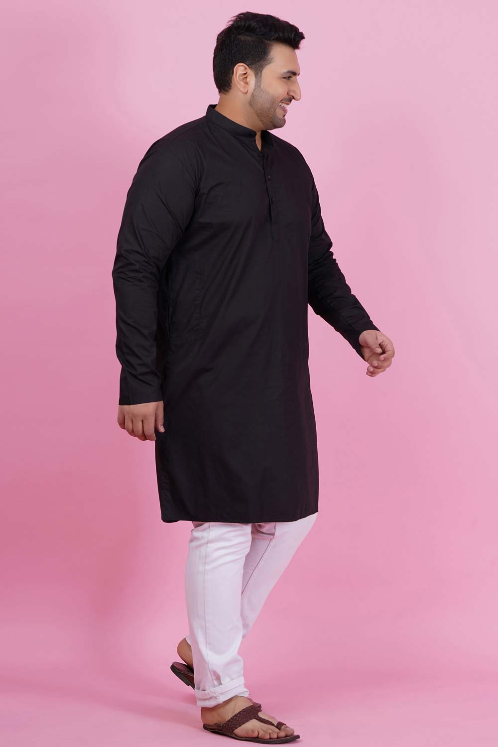 Men Stunning Black Solid Kurta