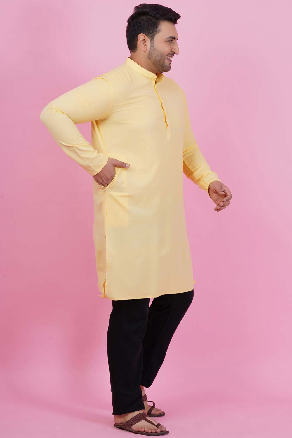 Men Pure Cotton Yellow Straight Kurta