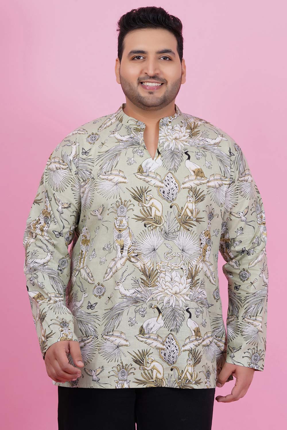 Men Glorious Green Short Kurta