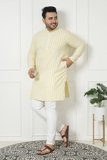 Classic Yellow Stripes Cotton Straight Men Kurta