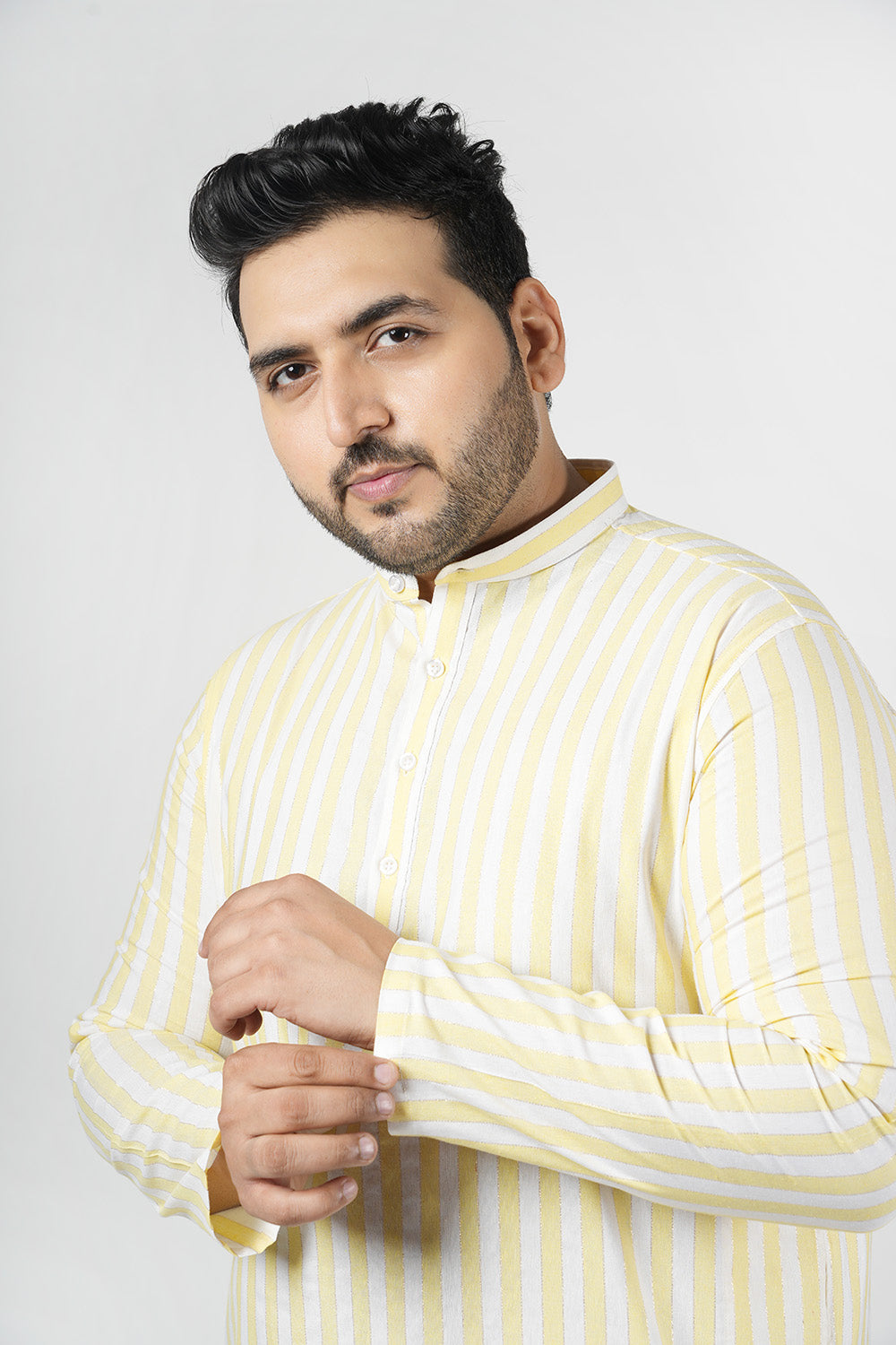 Classic Yellow Stripes Cotton Straight Men Kurta