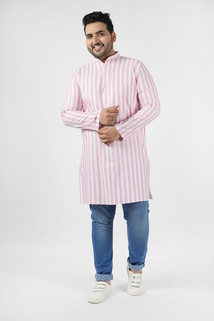 Light Pink Stripes Cotton Straight Men Kurta