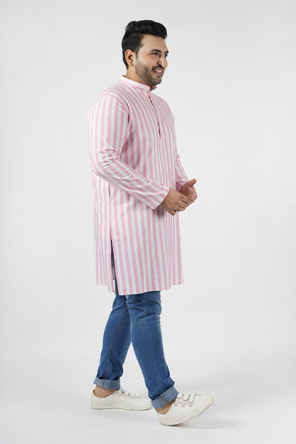 Light Pink Stripes Cotton Straight Men Kurta