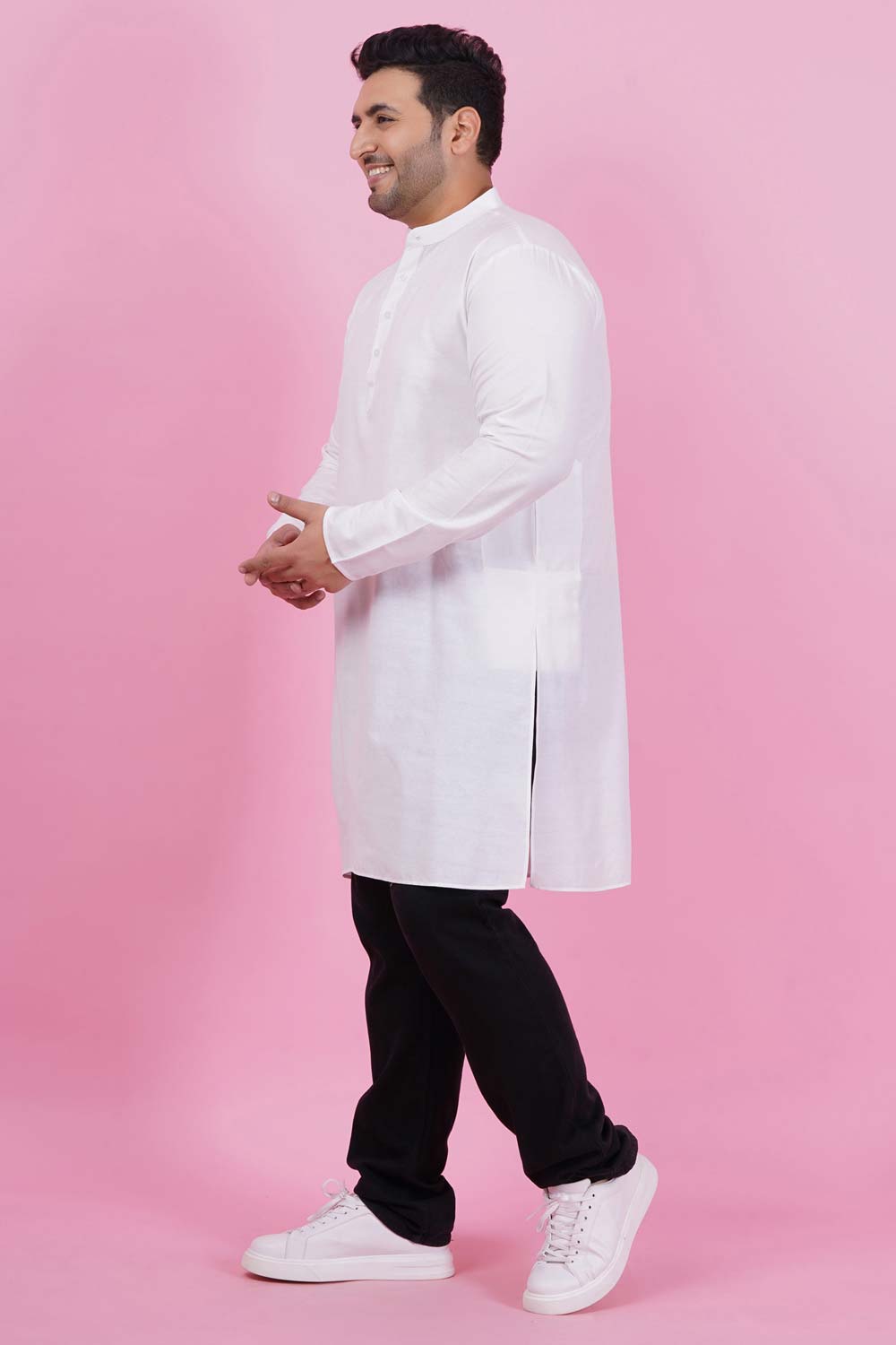 Men Solid White Long Kurta