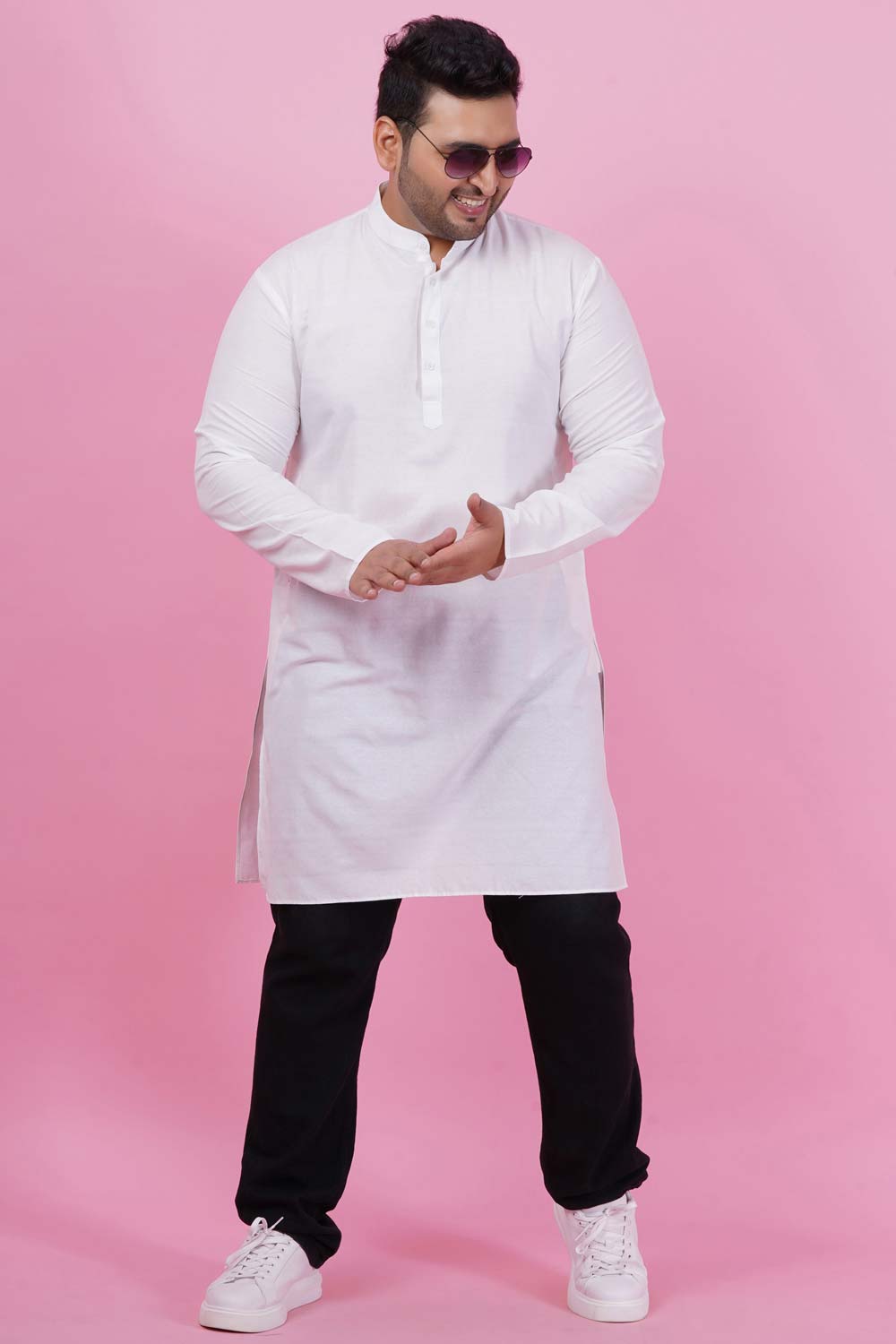 Men Solid White Long Kurta