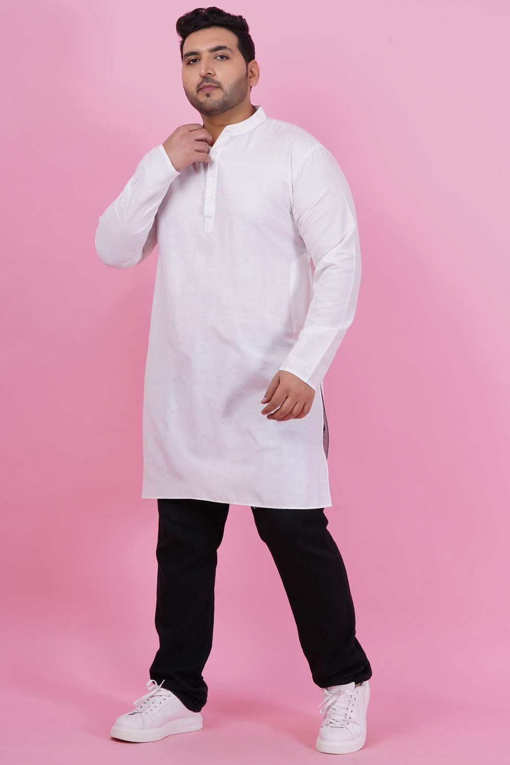 Men Solid White Long Kurta