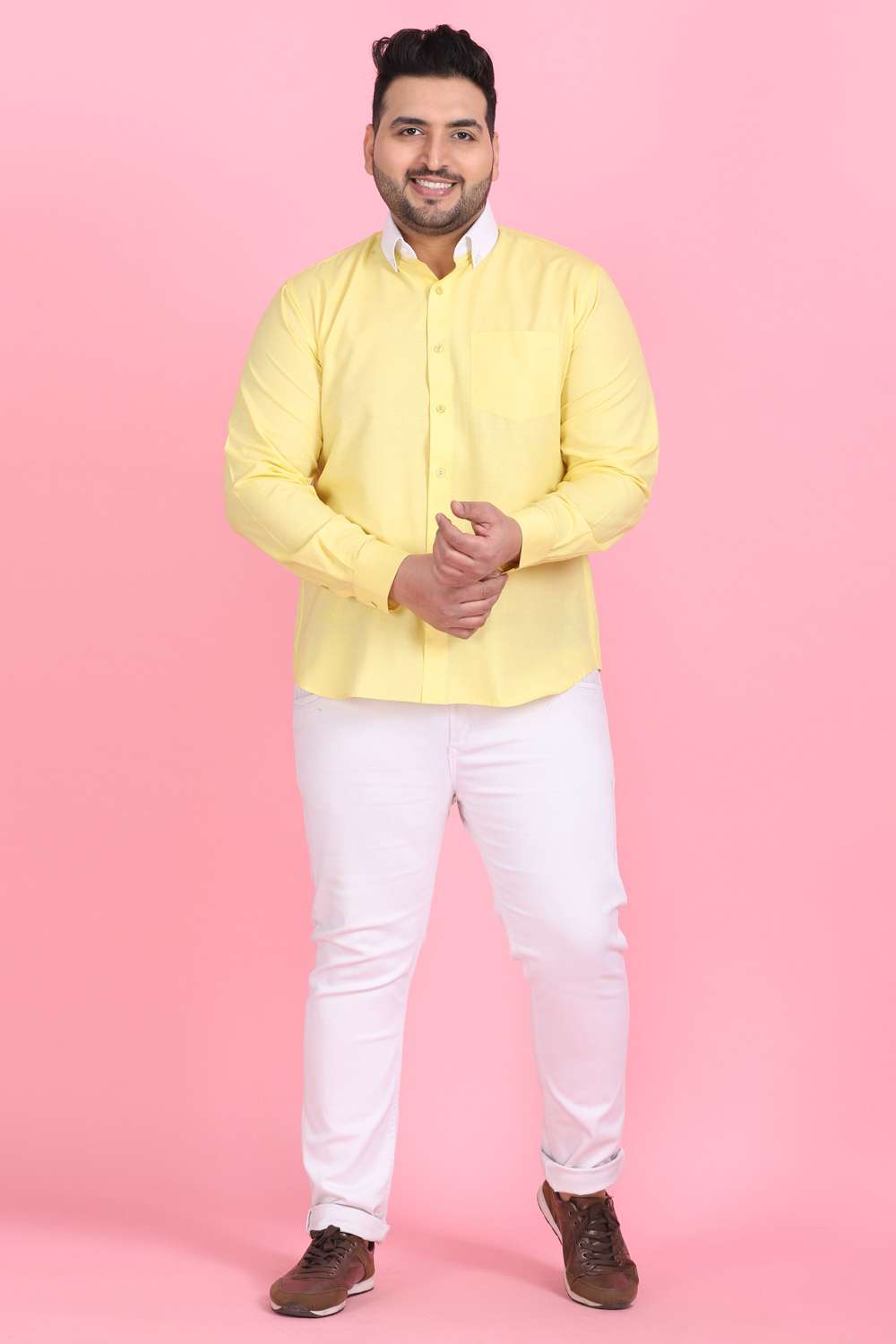 Men's Yellow Cotton Linen Shirt