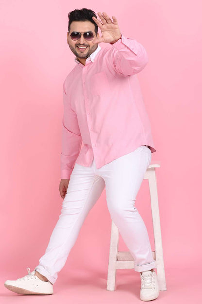 Men's Pink And White Linen Shirt