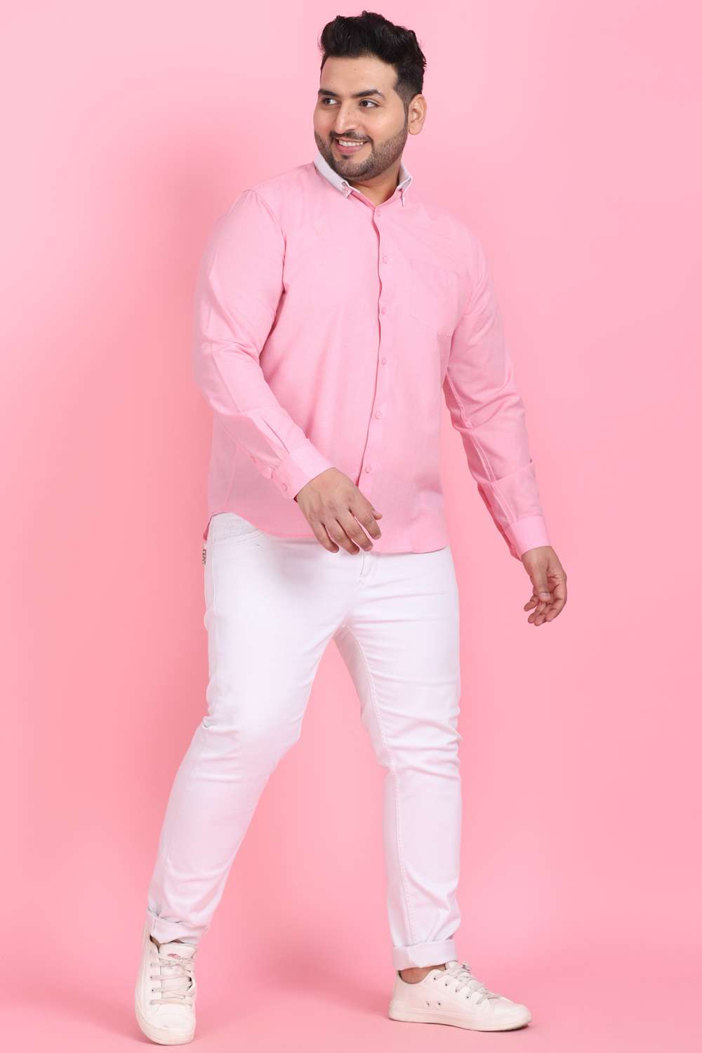 Men's Pink And White Linen Shirt