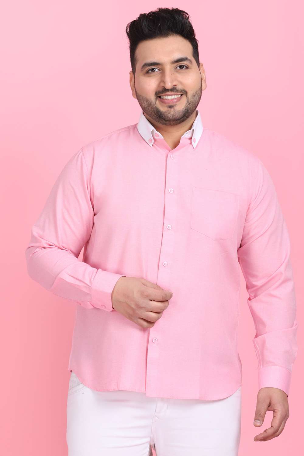 Men's Pink And White Linen Shirt