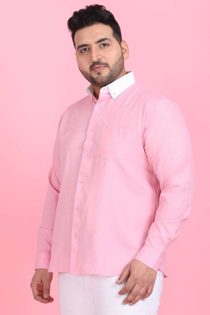 Men's Pink And White Linen Shirt