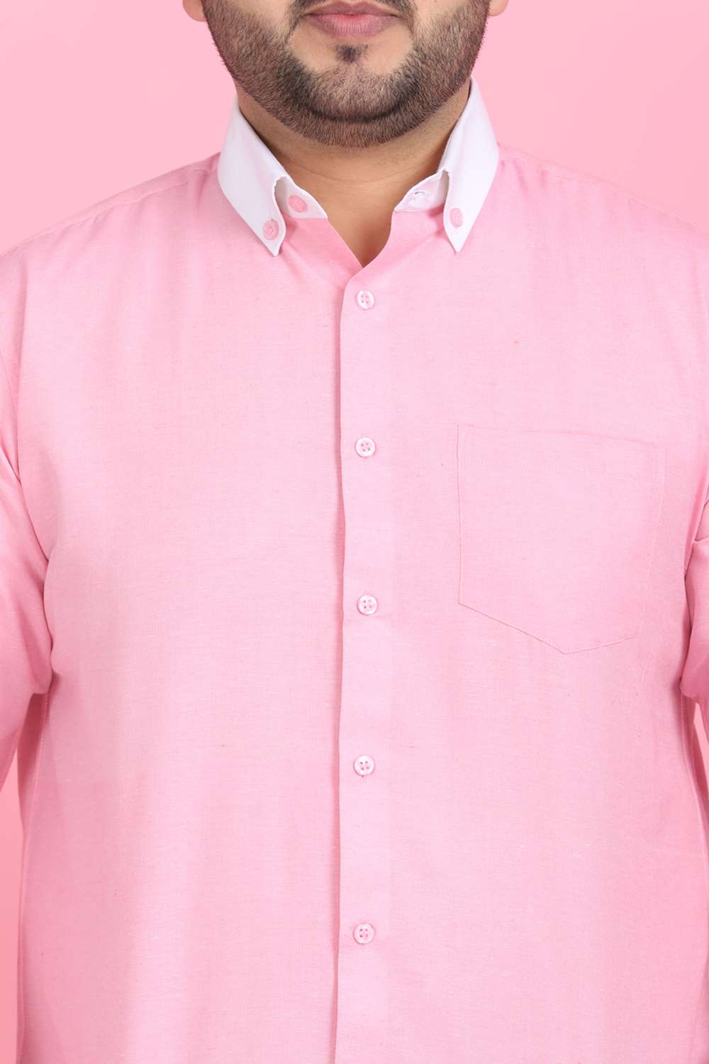 Men's Pink And White Linen Shirt