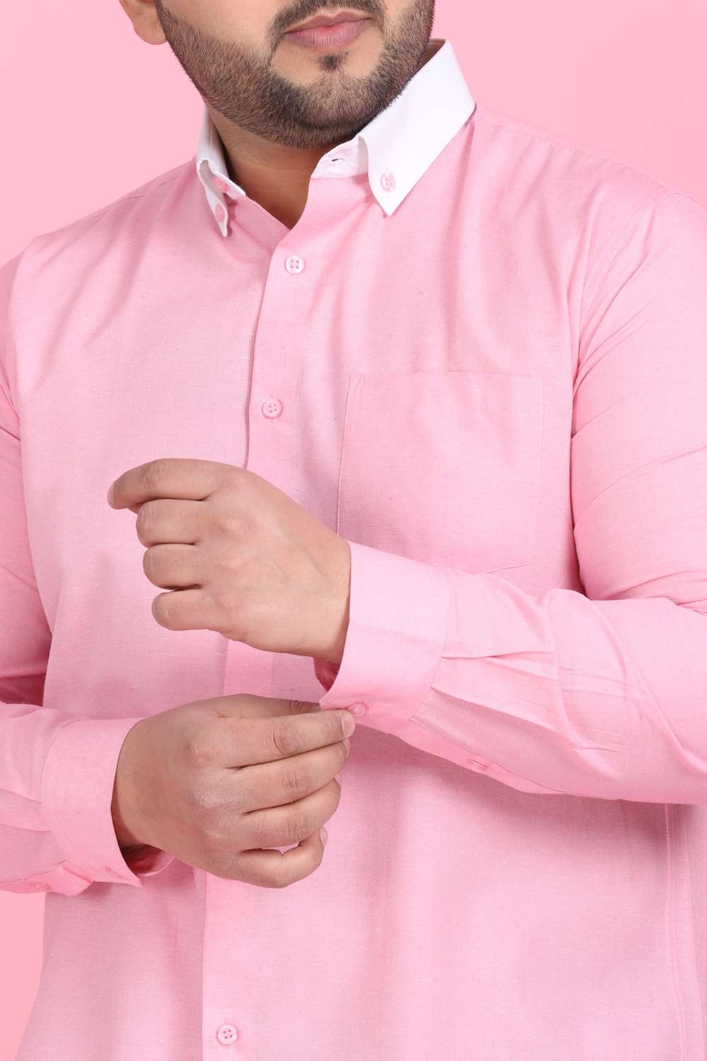 Men's Pink And White Linen Shirt