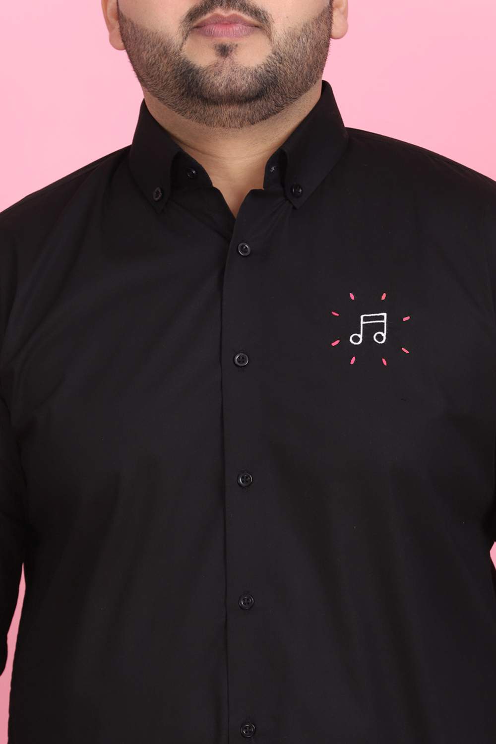 Men Music Embroidered Black Shirt