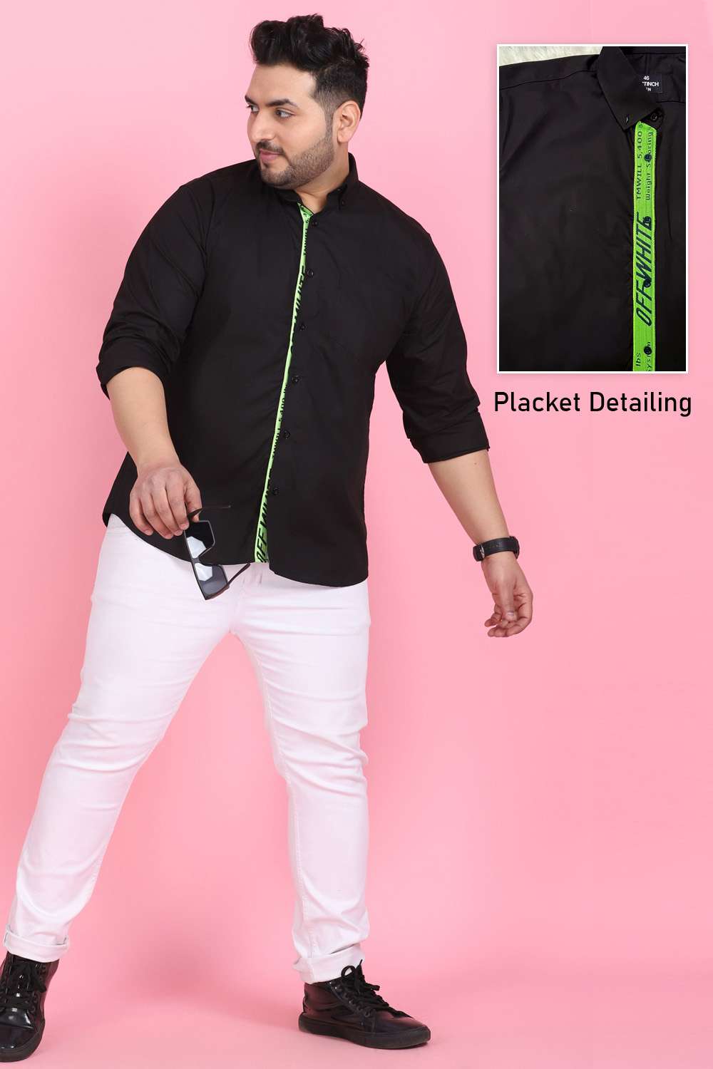 Twill Tape Black Shirt for Men