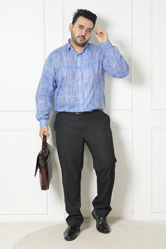 Plus Size Formal Blue Stripes Cotton Men Shirt | LASTINCH