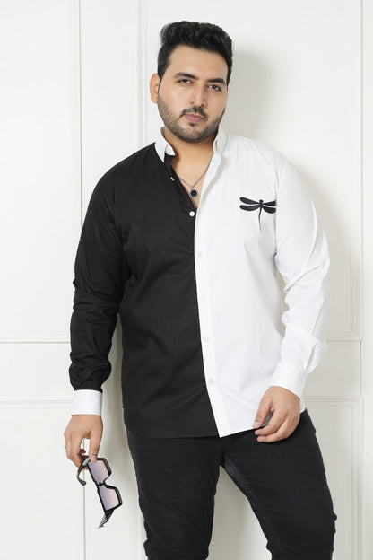 Plus Size Color-Block Dragon Fly Embroidery Men Shirt | LASTINCH