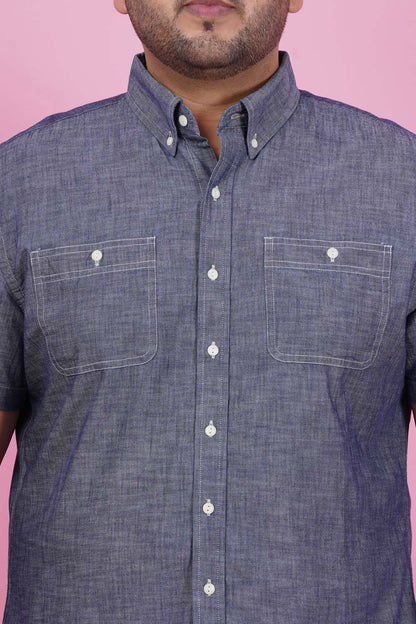 Men Navy Blue Half Sleeve Shirt