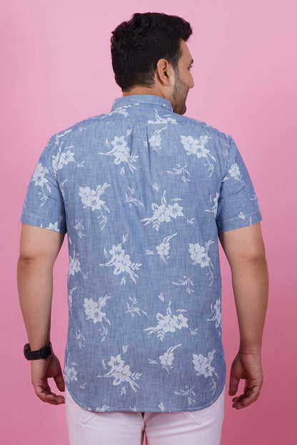 Men Denim Floral Print Half Sleeve Shirt