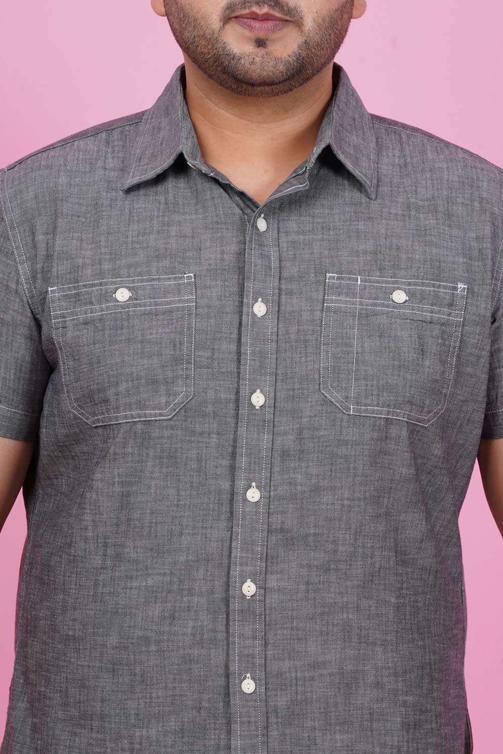 Men Grey Casual Half Sleeve Shirt