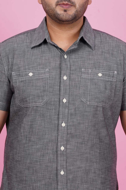 Men Grey Casual Half Sleeve Shirt