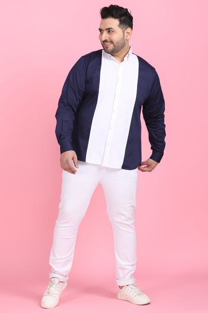 Plus Size Blue &amp; White Colour Block Shirt for Men | LASTINCH