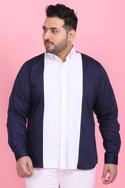 Plus Size Blue &amp; White Colour Block Shirt for Men | LASTINCH