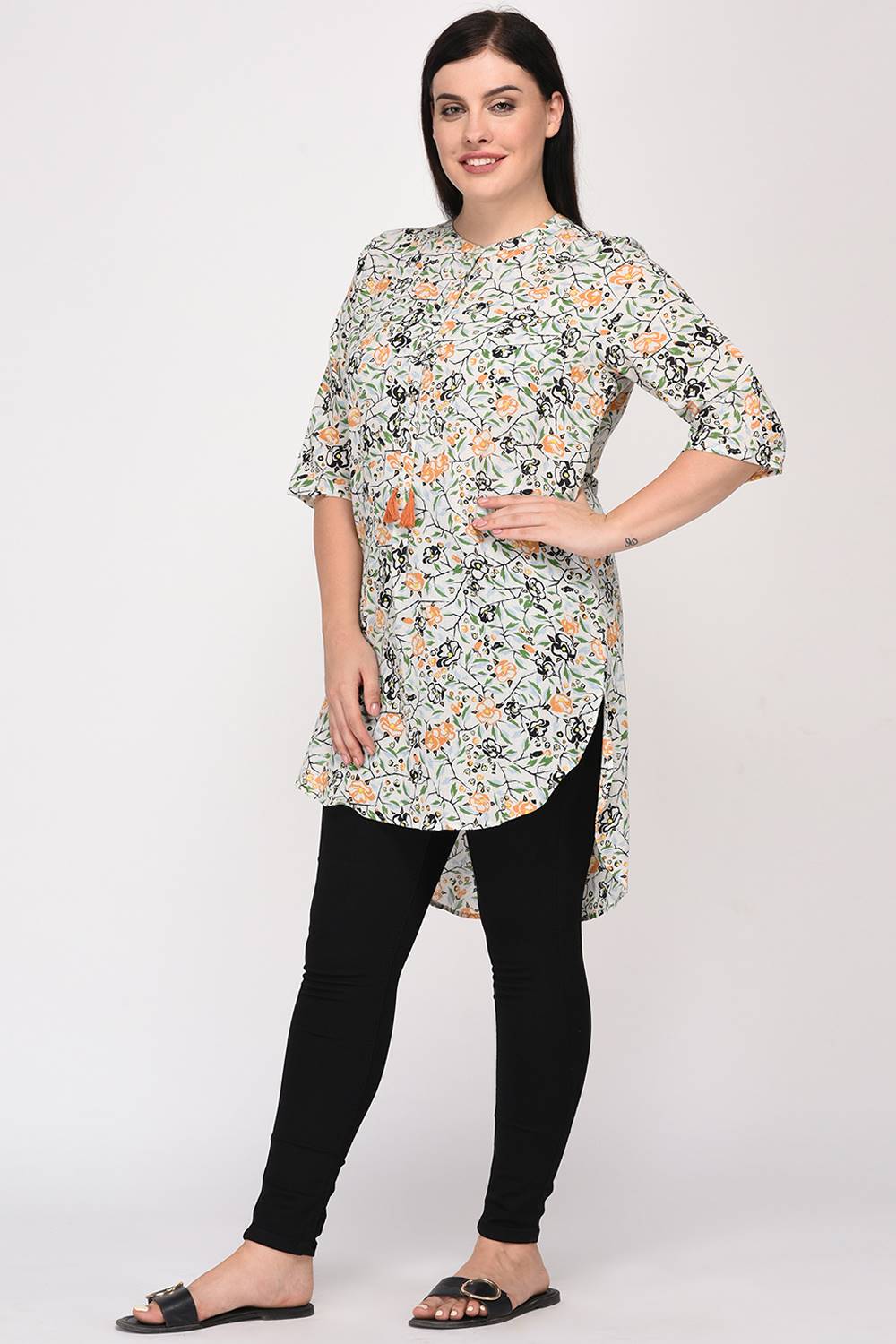 Dobby Weave Printed Short Kurti