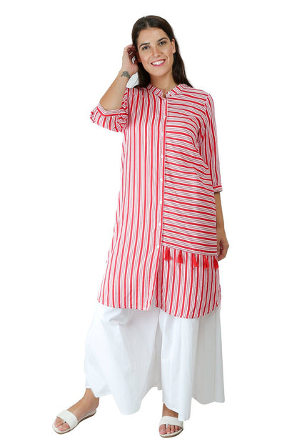 Red-White High Low Shirt Kurti2