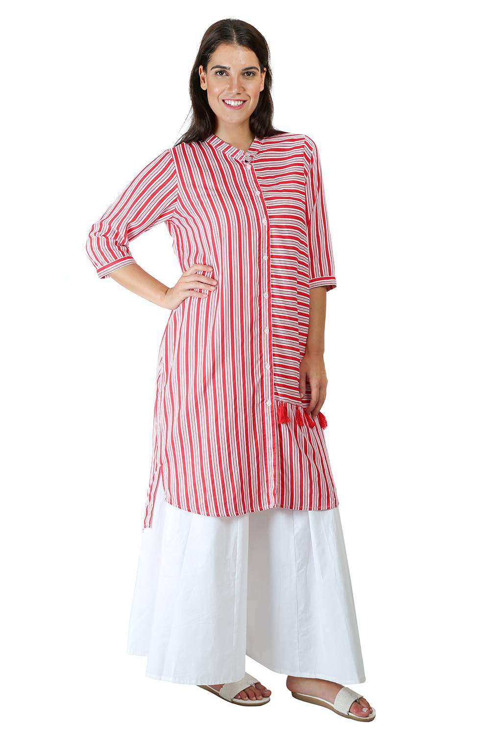 Red-White High Low Shirt Kurti5