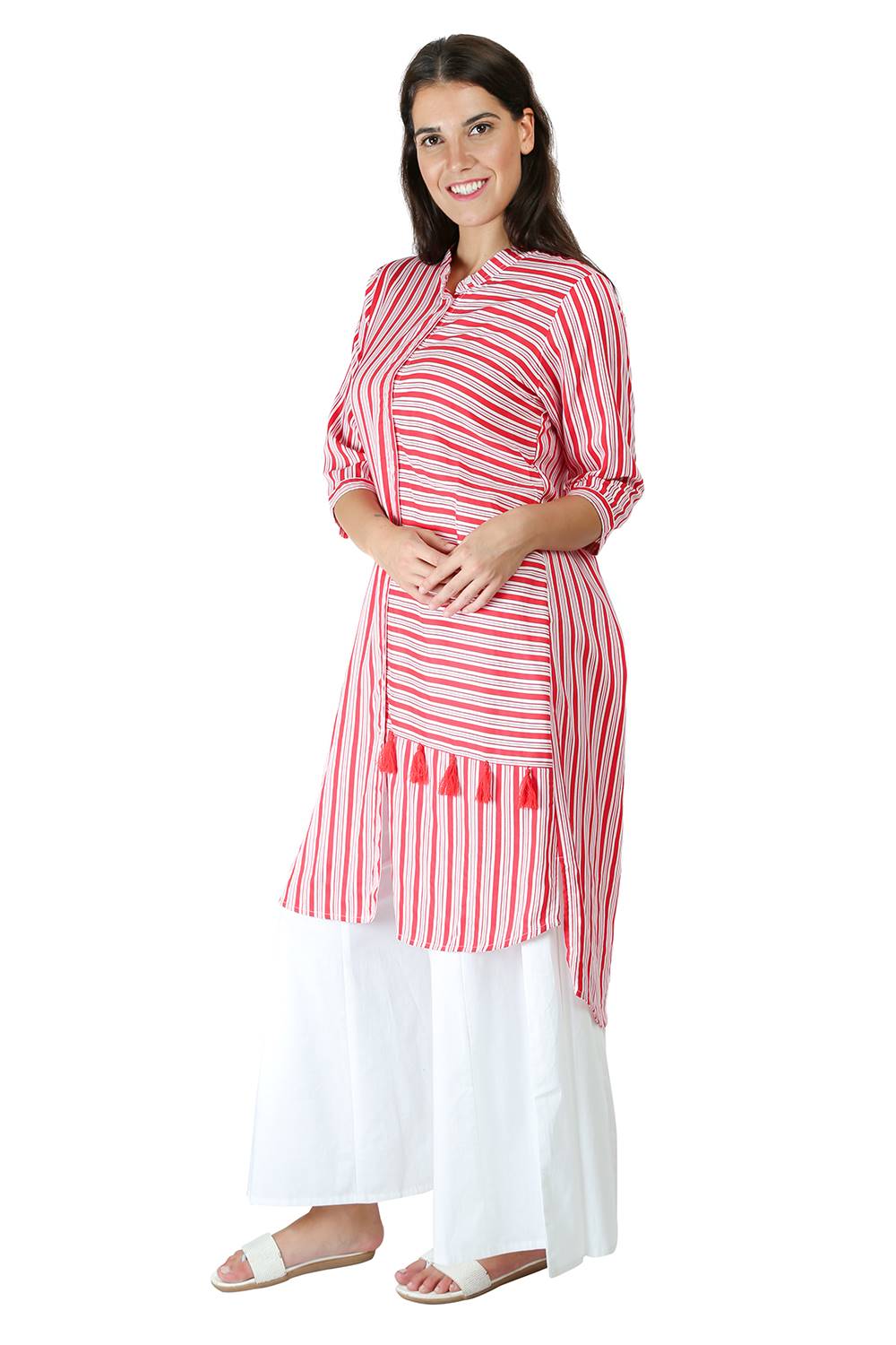 Red-White High Low Shirt Kurti6