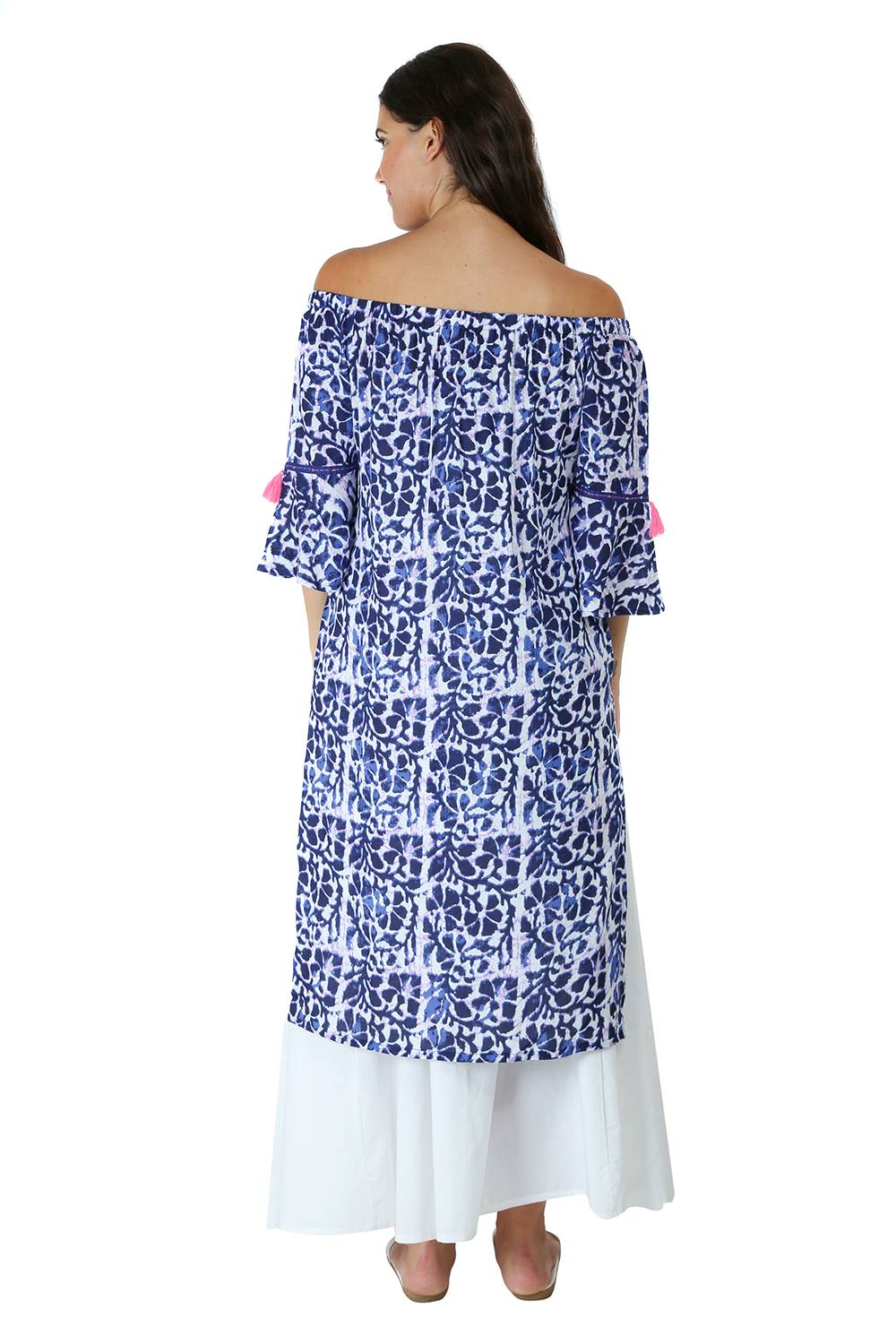 Blue Printed Off Shoulder Kurti-1