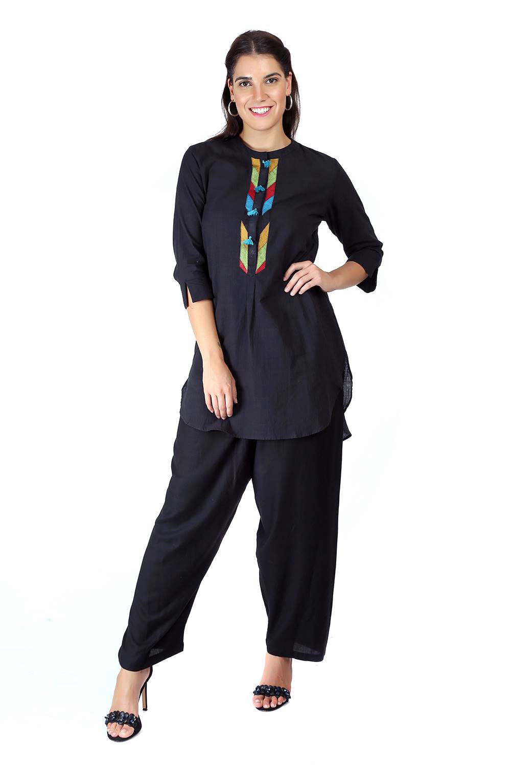 Black Handloom Cotton Short Kurti2