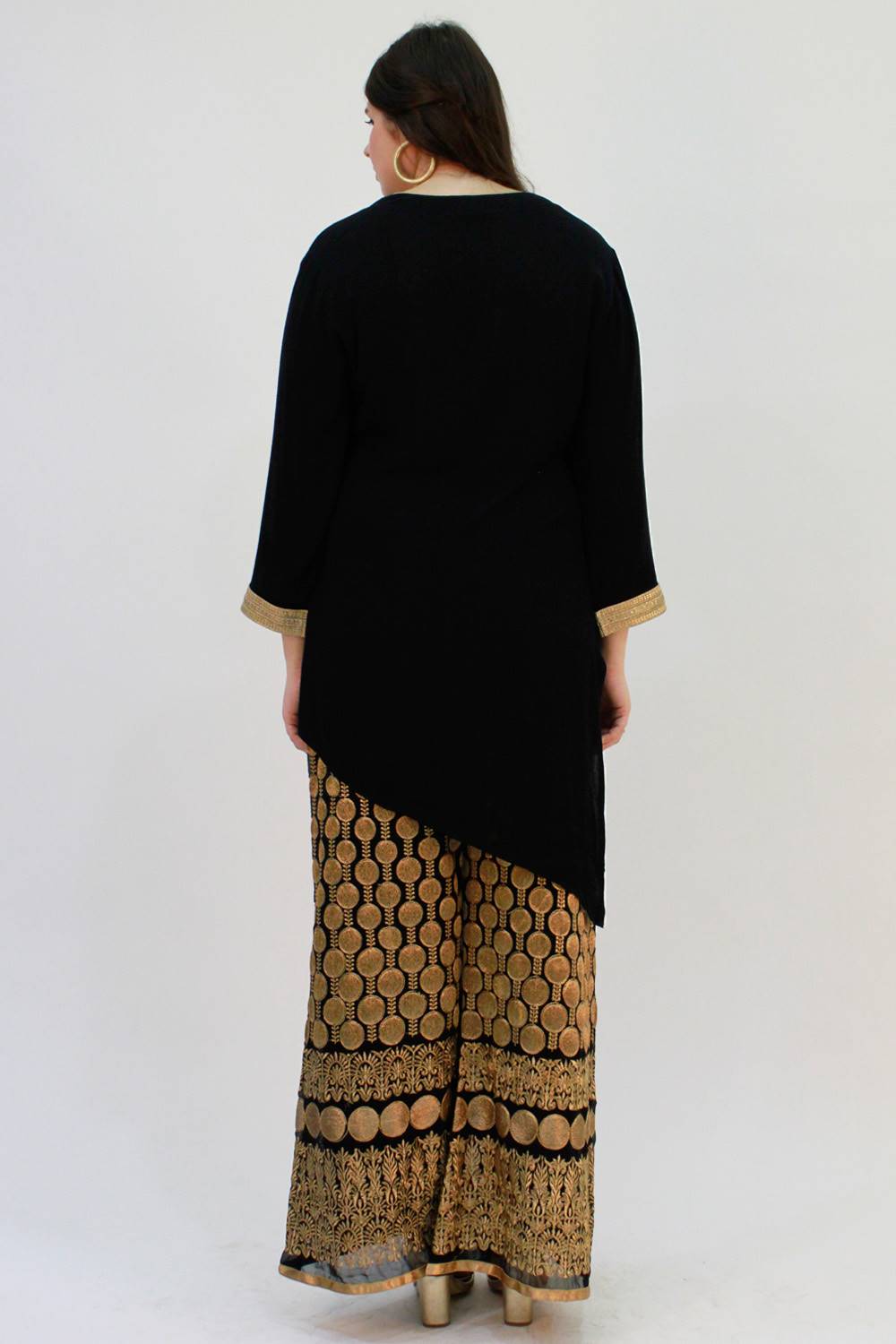 Black Asymmetric Kurta With Embroidered Palazzo