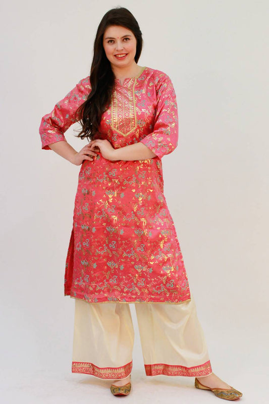 Pink Foil Print Kurta With Palazzo