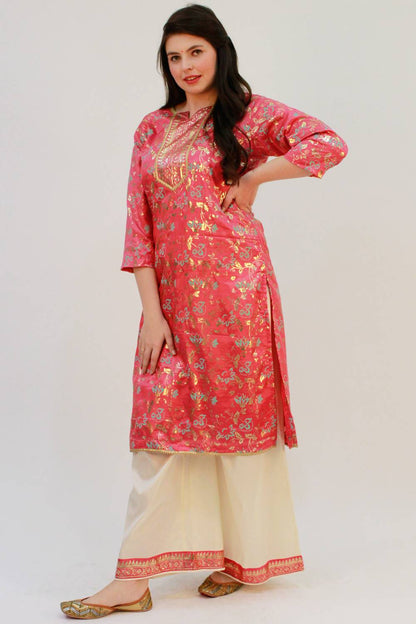 Pink Foil Print Kurta With Palazzo