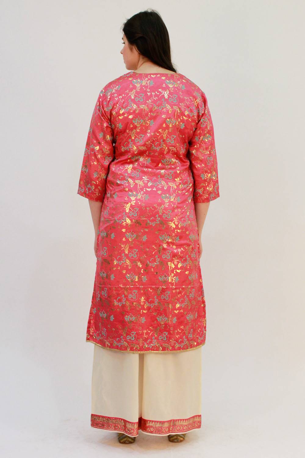 Pink Foil Print Kurta With Palazzo