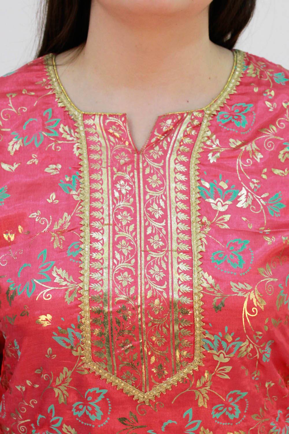 Pink Foil Print Kurta With Palazzo