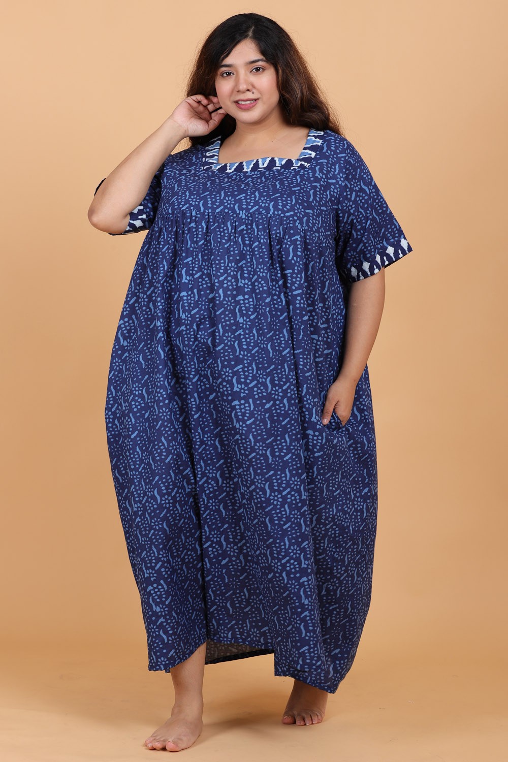 Blue Printed Maxi Night Dress