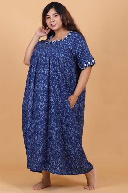 Blue Printed Maxi Night Dress