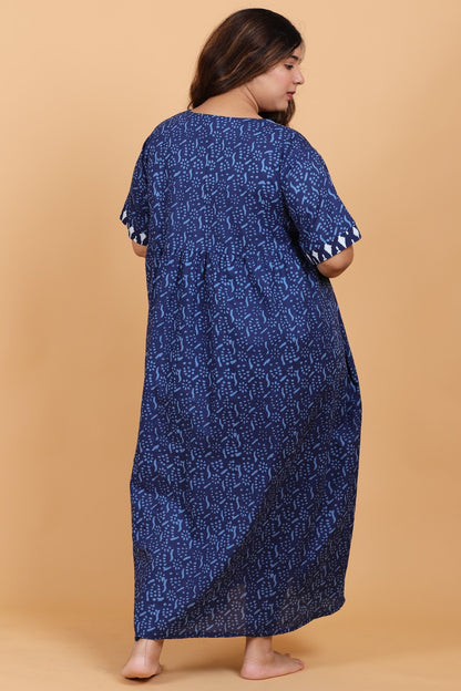 Blue Printed Maxi Night Dress