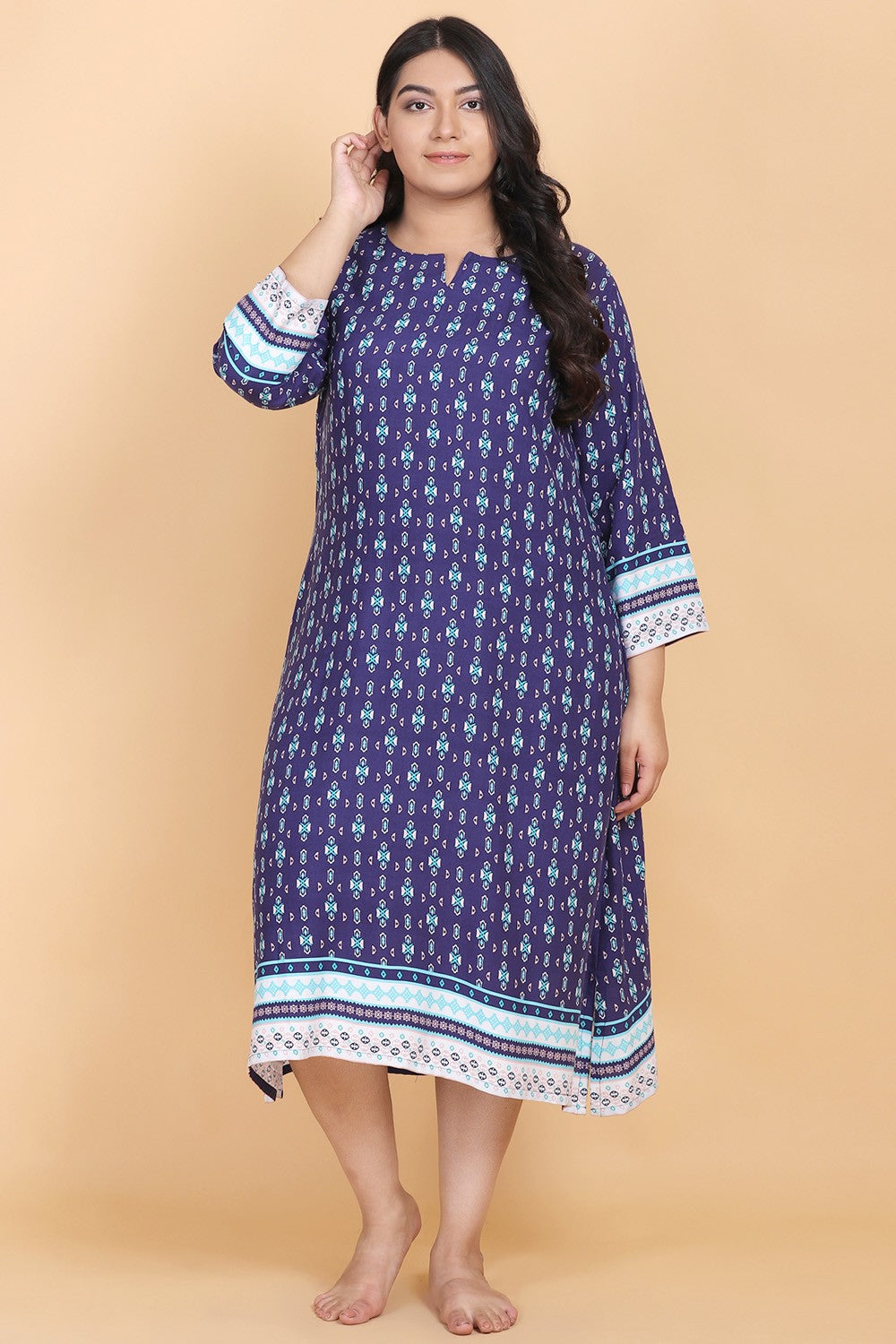 Printed Blue Nightwear Dress